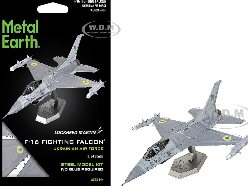 Model Kit Lockheed Martin F-16 Fighting Falcon Aircraft "Ukrainian Air Force" (Moderate Difficulty) Steel Model by Metal Earth