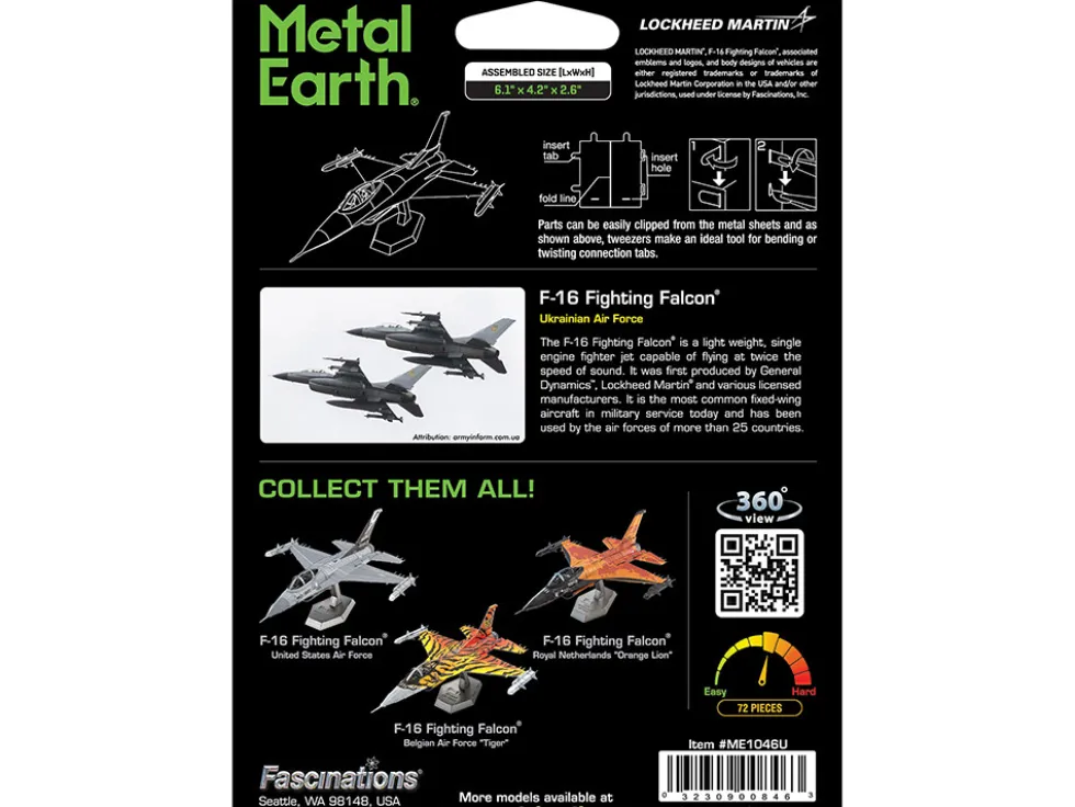 Model Kit Lockheed Martin F-16 Fighting Falcon Aircraft "Ukrainian Air Force" (Moderate Difficulty) Steel Model by Metal Earth
