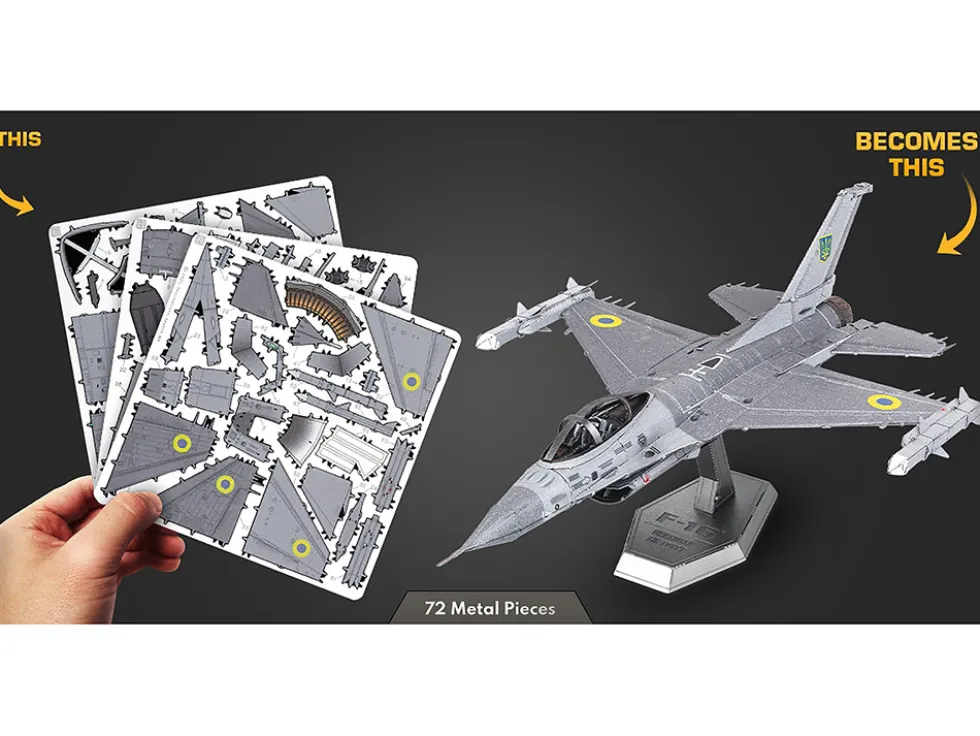 Model Kit Lockheed Martin F-16 Fighting Falcon Aircraft "Ukrainian Air Force" (Moderate Difficulty) Steel Model by Metal Earth