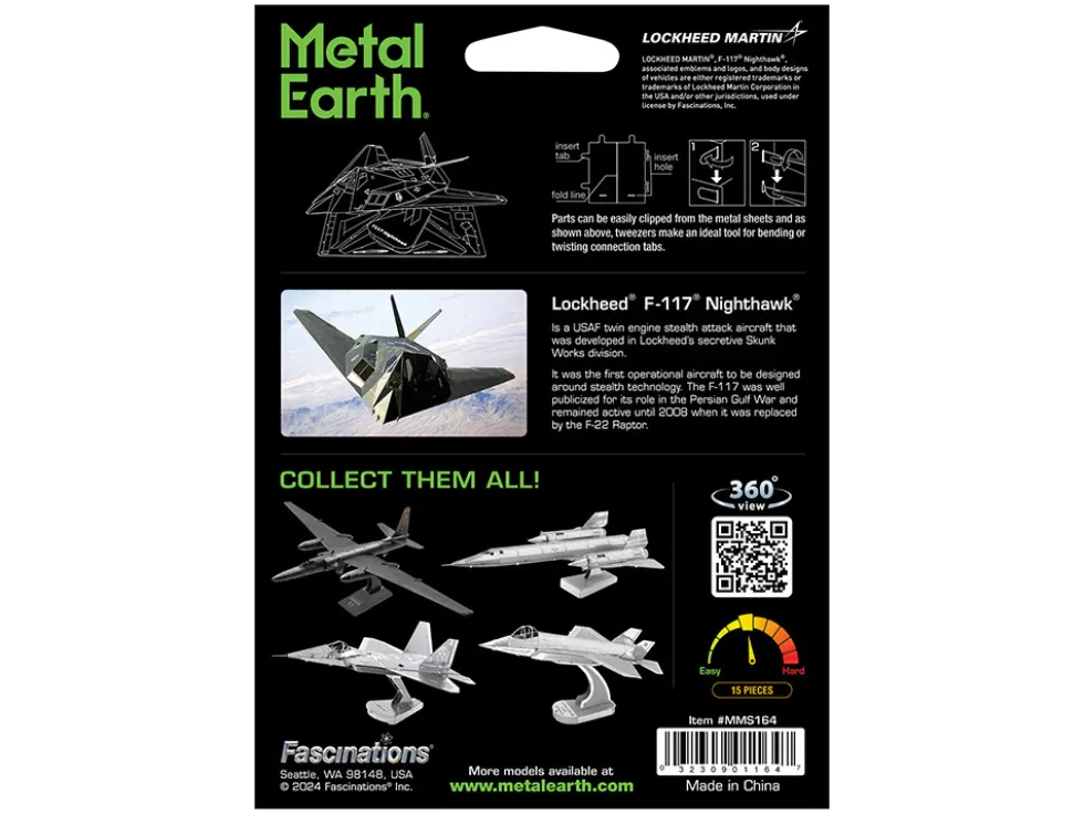 Model Kit Lockheed Martin F-117 Nighthawk Stealth Aircraft "United States Air Force" (Moderate Difficulty) Steel Model by Metal Earth
