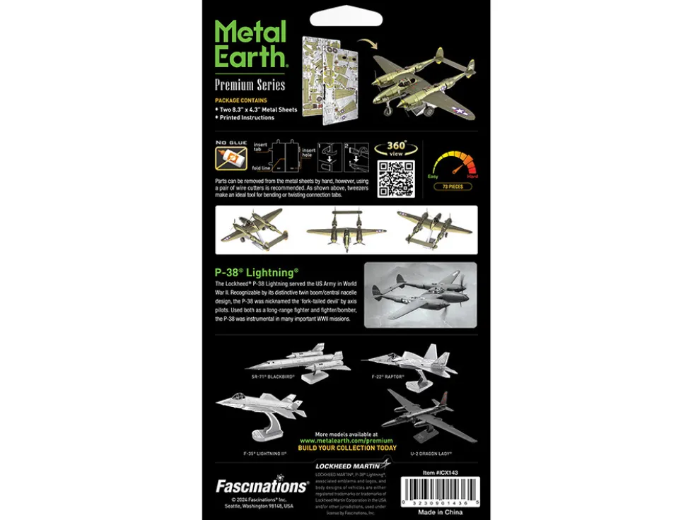 Model Kit Lockheed Martin P-38 Lightning Fighter Aircraft "#162" United States Army Air Forces (Challenging Difficulty) Model by Metal Earth