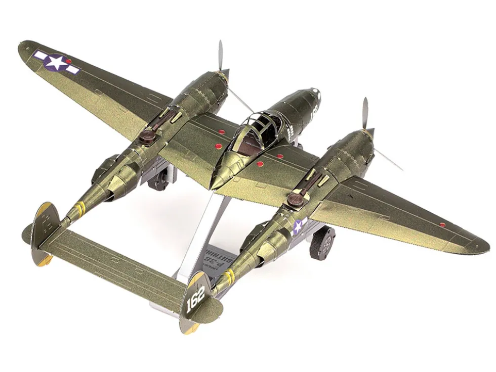 Model Kit Lockheed Martin P-38 Lightning Fighter Aircraft "#162" United States Army Air Forces (Challenging Difficulty) Model by Metal Earth