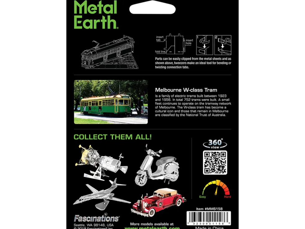 Model Kit Melbourne W-class Tram Green and Gold (Moderate Difficulty) Steel Model by Metal Earth