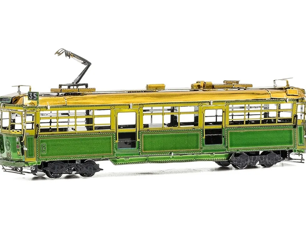 Model Kit Melbourne W-class Tram Green and Gold (Moderate Difficulty) Steel Model by Metal Earth