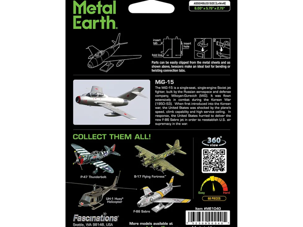 Model Kit Mikoyan-Gurevich MiG-15 Fighter Aircraft "Korean War" Soviet Air Force (Moderate Difficulty) Steel Model by Metal Earth
