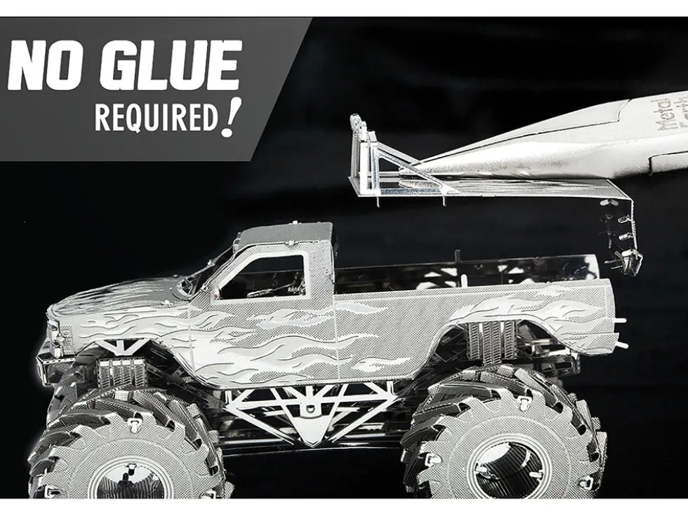 Model Kit Monster Truck with Flame Graphics (Moderate Difficulty) Steel Model by Metal Earth
