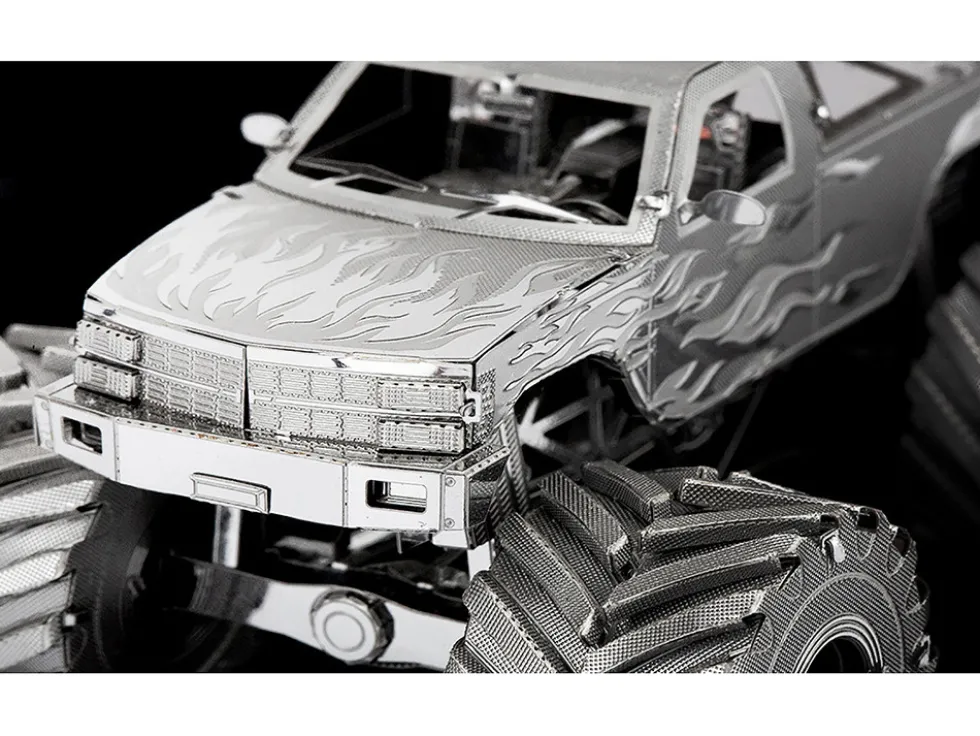 Model Kit Monster Truck with Flame Graphics (Moderate Difficulty) Steel Model by Metal Earth