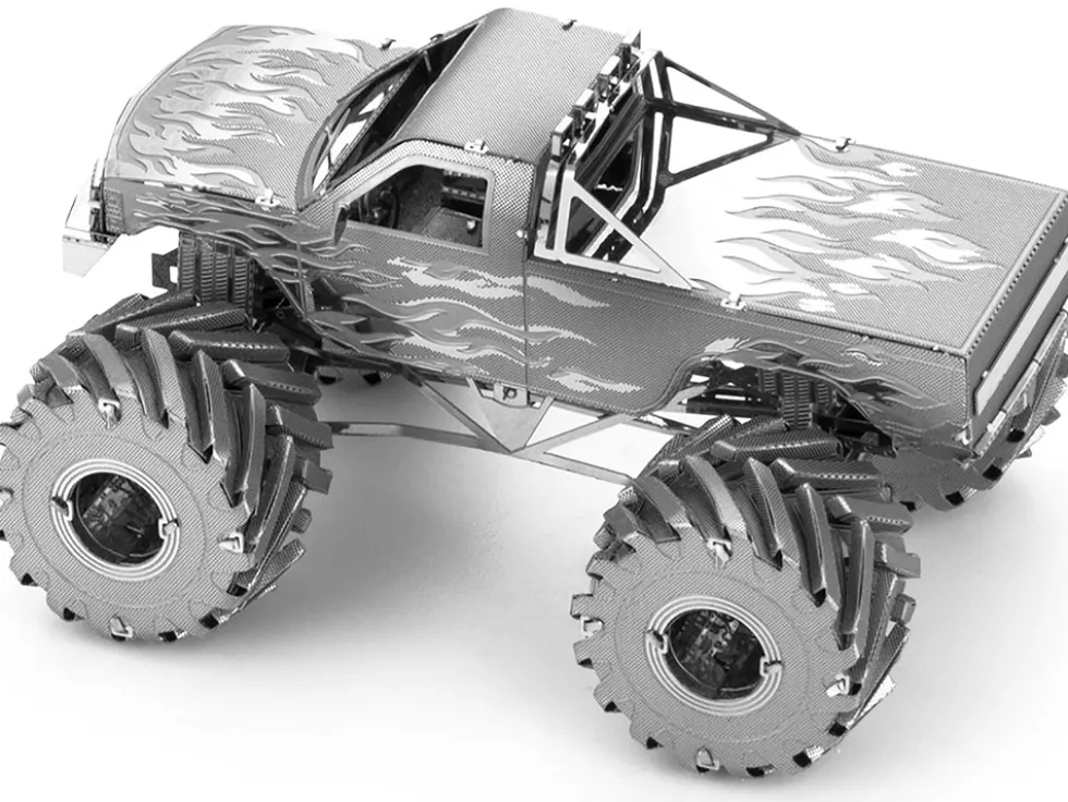 Model Kit Monster Truck with Flame Graphics (Moderate Difficulty) Steel Model by Metal Earth