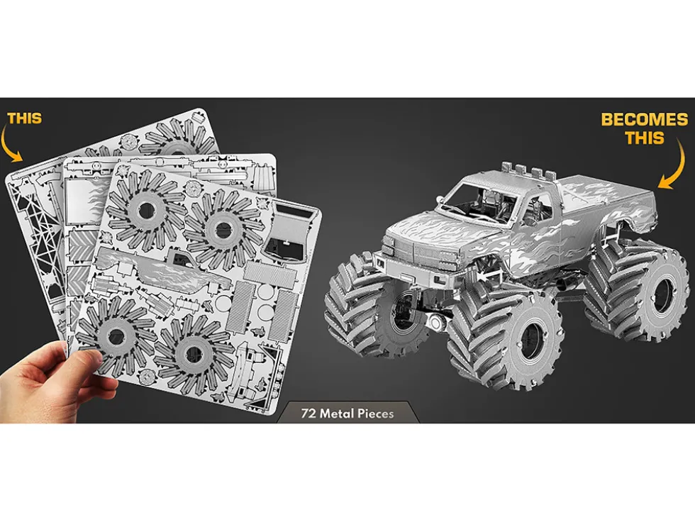 Model Kit Monster Truck with Flame Graphics (Moderate Difficulty) Steel Model by Metal Earth