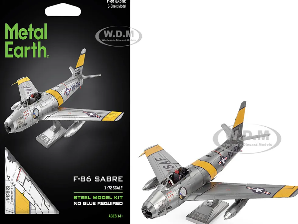 Model Kit North American F-86 Sabre Fighter Aircraft "Jolley Roger" United States Air Force (Moderate Difficulty) Steel Model by Metal Earth
