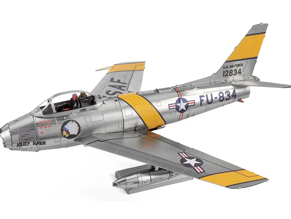 Model Kit North American F-86 Sabre Fighter Aircraft "Jolley Roger" United States Air Force (Moderate Difficulty) Steel Model by Metal Earth
