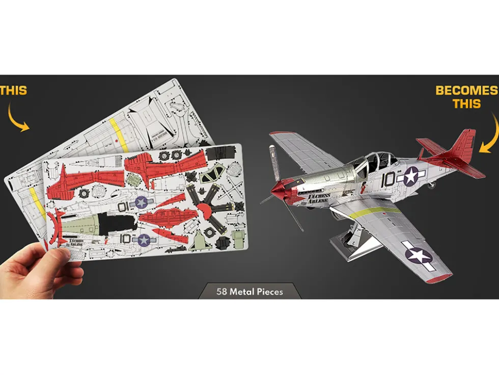Model Kit North American P-51D Mustang Fighter Aircraft "Tuskegee Airmen, Duchess Arlene, 100th Fighter Squadron" United States Army Air Forces (Challenging Difficulty) Steel Model by Metal Earth