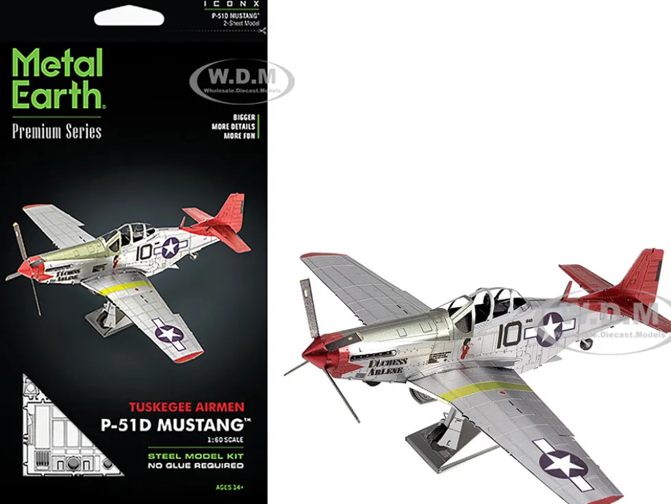 Model Kit North American P-51D Mustang Fighter Aircraft "Tuskegee Airmen, Duchess Arlene, 100th Fighter Squadron" United States Army Air Forces (Challenging Difficulty) Steel Model by Metal Earth