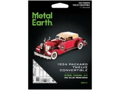 Model Kit 1934 Packard Twelve Convertible Red with Tan Soft Top (Moderate Difficulty) Steel Model by Metal Earth