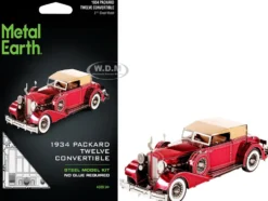 Model Kit 1934 Packard Twelve Convertible Red with Tan Soft Top (Moderate Difficulty) Steel Model by Metal Earth