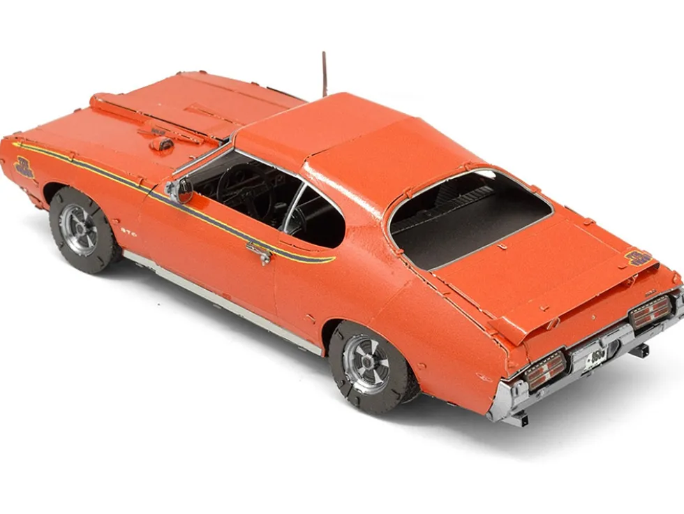 Model Kit 1969 Pontiac GTO Judge Orange with Black Stripes (Moderate Difficulty) Steel Model by Metal Earth
