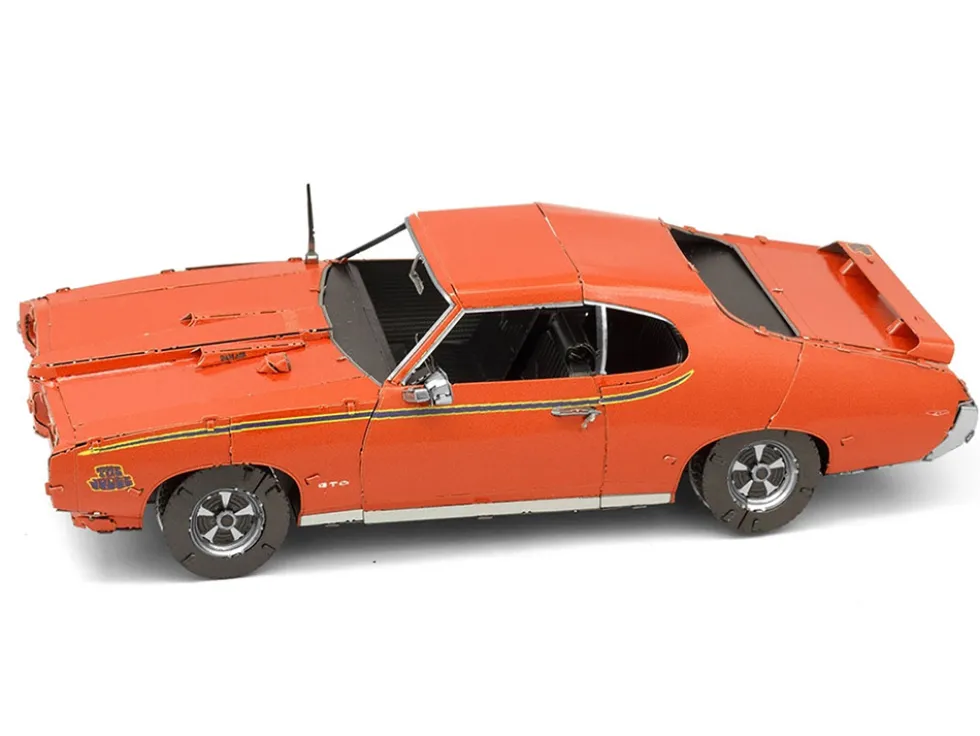 Model Kit 1969 Pontiac GTO Judge Orange with Black Stripes (Moderate Difficulty) Steel Model by Metal Earth