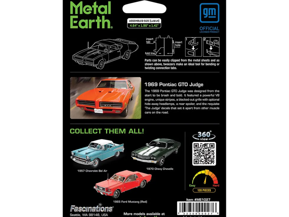 Model Kit 1969 Pontiac GTO Judge Orange with Black Stripes (Moderate Difficulty) Steel Model by Metal Earth