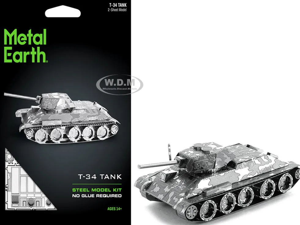 Model Kit Soviet T-34 Tank (Moderate Difficulty) Steel Model by Metal Earth