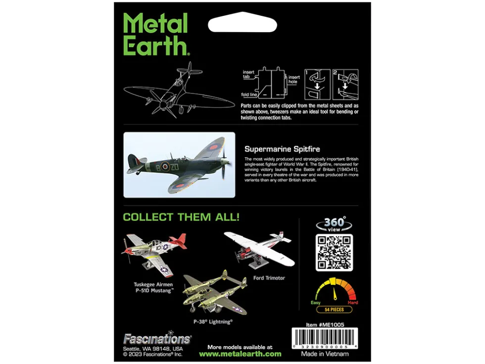 Model Kit Supermarine Spitfire Fighter Aircraft "British Royal Air Force" (Moderate Difficulty) Steel Model by Metal Earth