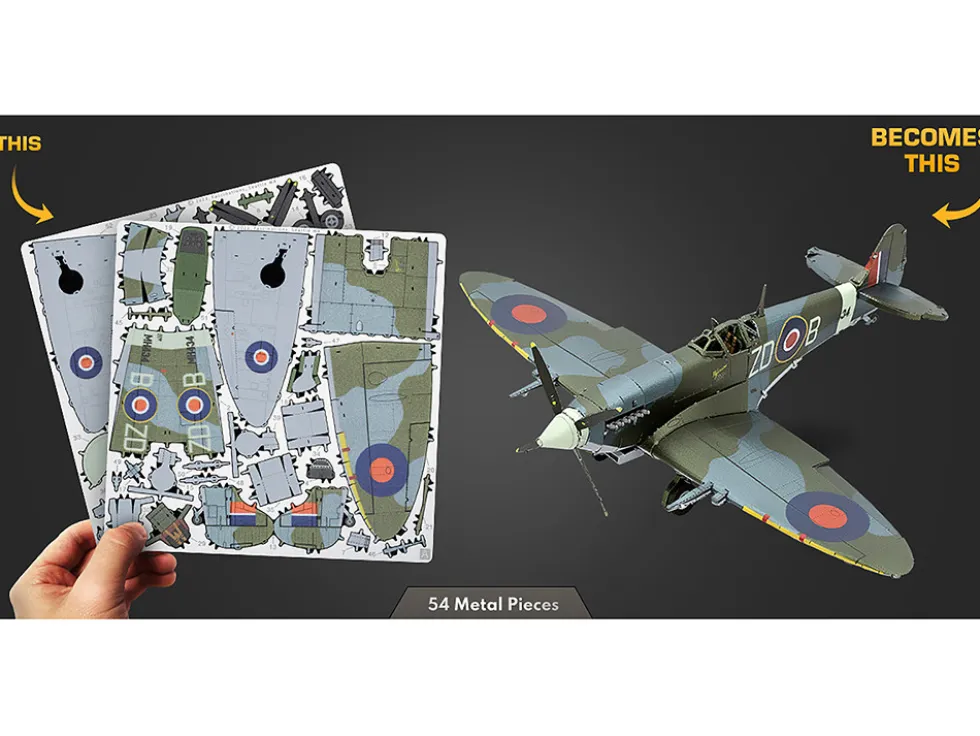 Model Kit Supermarine Spitfire Fighter Aircraft "British Royal Air Force" (Moderate Difficulty) Steel Model by Metal Earth