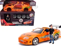 Model Kit Toyota Supra Metallic Orange Brian Diecast Figure Fast & Furious Movie Build N' Collect 1/24 Diecast Model Car Jada 30699