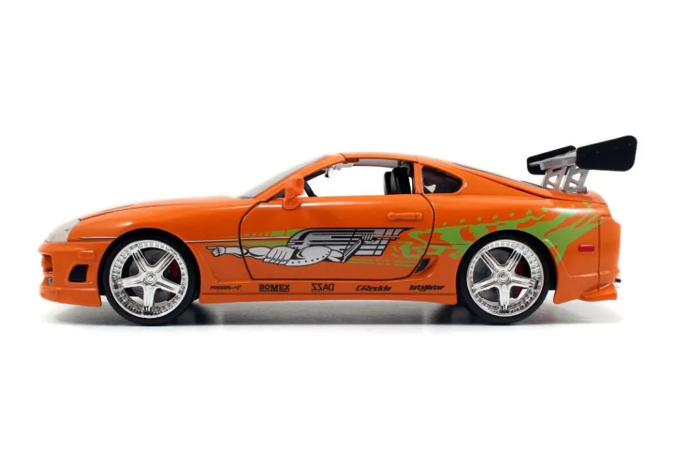 Model Kit Toyota Supra Metallic Orange Brian Diecast Figure Fast & Furious Movie Build N' Collect 1/24 Diecast Model Car Jada 30699