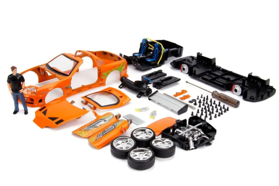 Model Kit Toyota Supra Metallic Orange Brian Diecast Figure Fast & Furious Movie Build N' Collect 1/24 Diecast Model Car Jada 30699