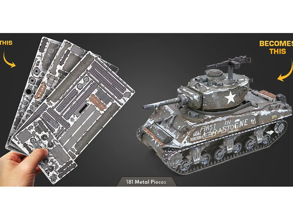 Model Kit United States M4 Sherman Tank (Moderate Difficulty) Steel Model by Metal Earth