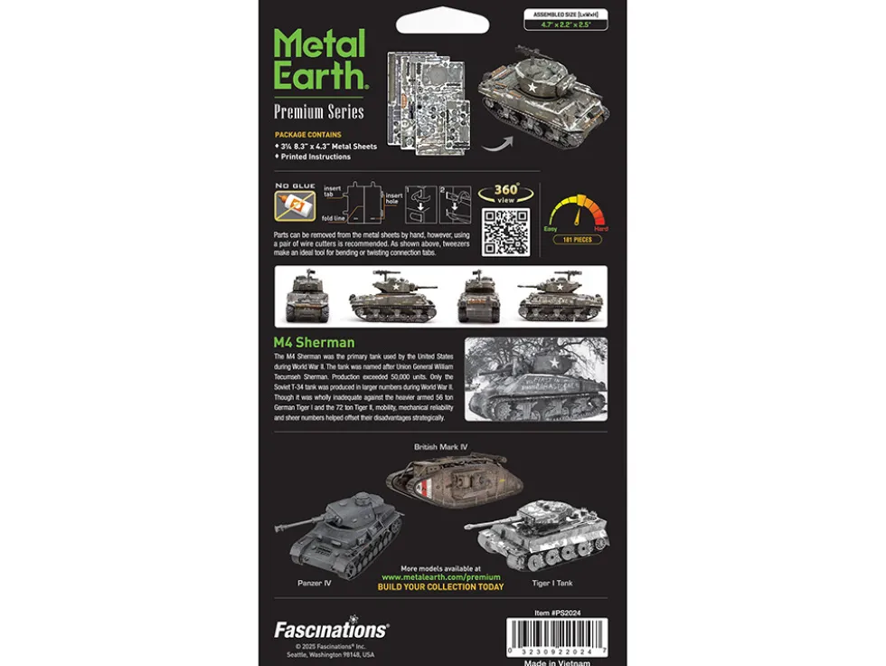 Model Kit United States M4 Sherman Tank (Moderate Difficulty) Steel Model by Metal Earth