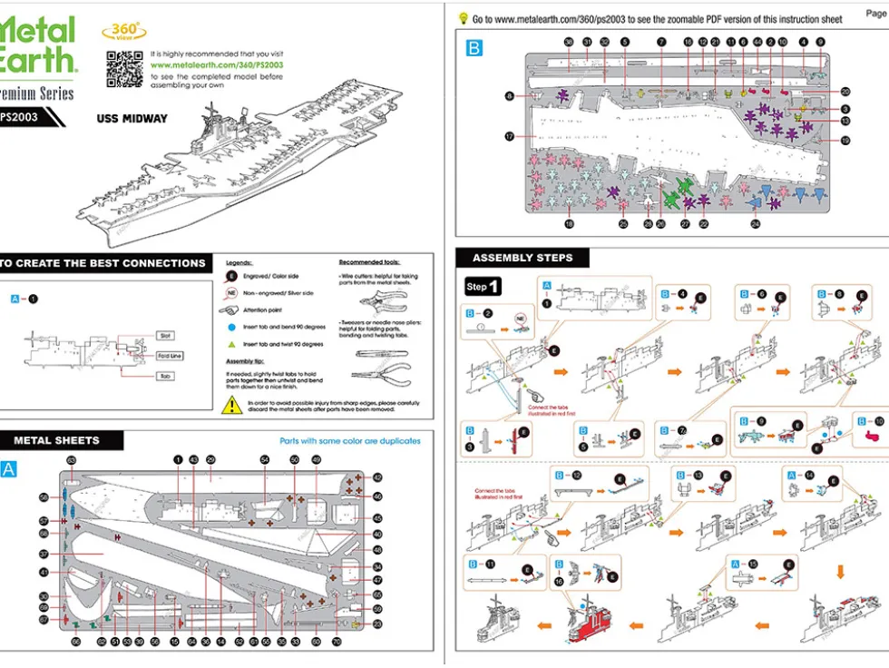 Model Kit USS Midway (CV-41) Aircraft Carrier (Challenging Difficulty) Steel Model by Metal Earth