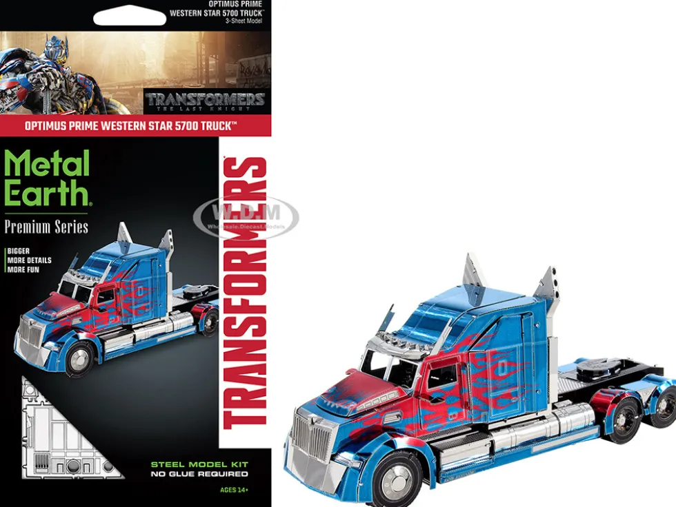 Model Kit Western Star 5700 Truck "Optimus Prime" Blue with Red Flames "Transformers: The Last Knight" (2017) Movie (Moderate Difficulty) Steel Model by Metal Earth