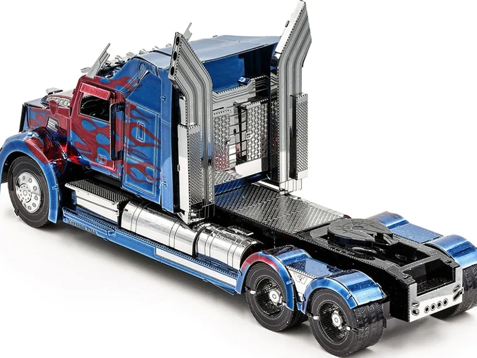 Model Kit Western Star 5700 Truck "Optimus Prime" Blue with Red Flames "Transformers: The Last Knight" (2017) Movie (Moderate Difficulty) Steel Model by Metal Earth