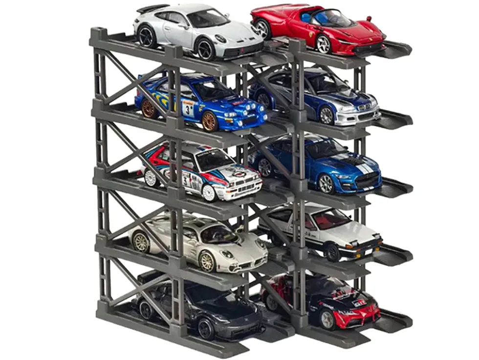 Modular Diecast 3D Parking Rack Display Stand Set of 10 Racks for 1/64 Scale Model Cars by Pitbox