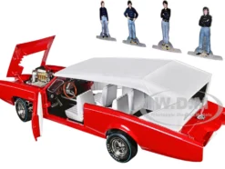 Monkeemobile Red with White Top and Interior The Monkees with Four Monkees Figure Cutouts Silver Screen Machines Series 1/18 Diecast Model Car Auto World AWSS144