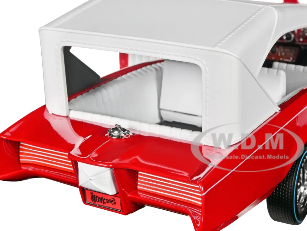 Monkeemobile Red with White Top and Interior The Monkees with Four Monkees Figure Cutouts Silver Screen Machines Series 1/18 Diecast Model Car Auto World AWSS144