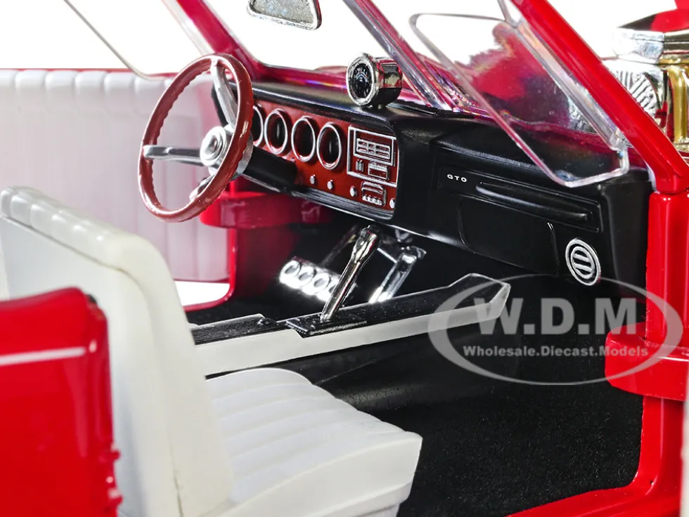 Monkeemobile Red with White Top and Interior The Monkees with Four Monkees Figure Cutouts Silver Screen Machines Series 1/18 Diecast Model Car Auto World AWSS144