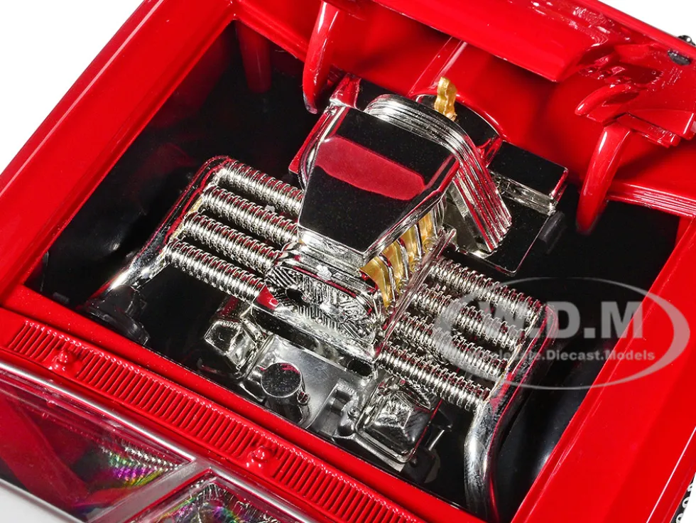 Monkeemobile Red with White Top and Interior The Monkees with Four Monkees Figure Cutouts Silver Screen Machines Series 1/18 Diecast Model Car Auto World AWSS144