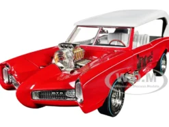 Monkeemobile Red with White Top and Interior The Monkees with Four Monkees Figure Cutouts Silver Screen Machines Series 1/18 Diecast Model Car Auto World AWSS144