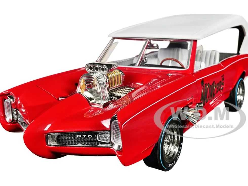 Monkeemobile Red with White Top and Interior The Monkees with Four Monkees Figure Cutouts Silver Screen Machines Series 1/18 Diecast Model Car Auto World AWSS144