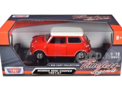 1961 1967 Morris Mini Cooper Red White Top Timeless Legends 1/18 Diecast Model Car Motormax 73113