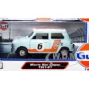 1961-1967 Morris Mini Cooper RHD Right Hand Drive #6 Gulf Oil Light Blue Orange Stripes Checkered Top City Classics Series 1/18 Diecast Model Car Motormax 79743