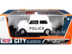 1961-1967 Morris Mini Cooper RHD Right Hand Drive Police White City Classics Series 1/18 Diecast Model Car Motormax 79742