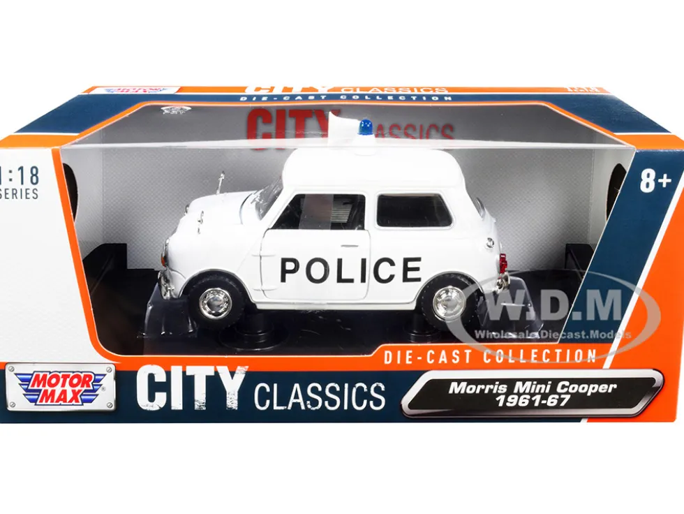1961-1967 Morris Mini Cooper RHD Right Hand Drive Police White City Classics Series 1/18 Diecast Model Car Motormax 79742