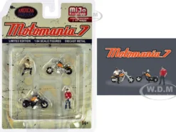 Motomania 7 4 piece Diecast Figure Set 2 Figures 2 Motorcycles Limited Edition to 4800 pieces Worldwide for 1/64 Scale Models American Diorama AD-76520MJ
