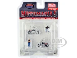 Motomania 5 4 piece Diecast Set 2 Figures and 2 Motorcycles Limited Edition to 4800 pieces Worldwide for 1/64 Scale Models American Diorama AD-76512MJ
