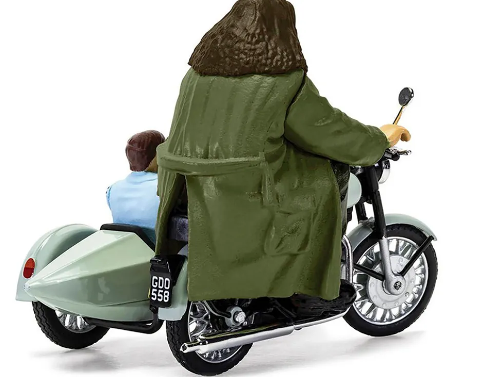 Motorcycle and Sidecar Light Green with Harry and Hagrid Figures Harry Potter and the Deathly Hallows Part 1 2010 Movie Diecast Motorcycle Model by Corgi CC99727