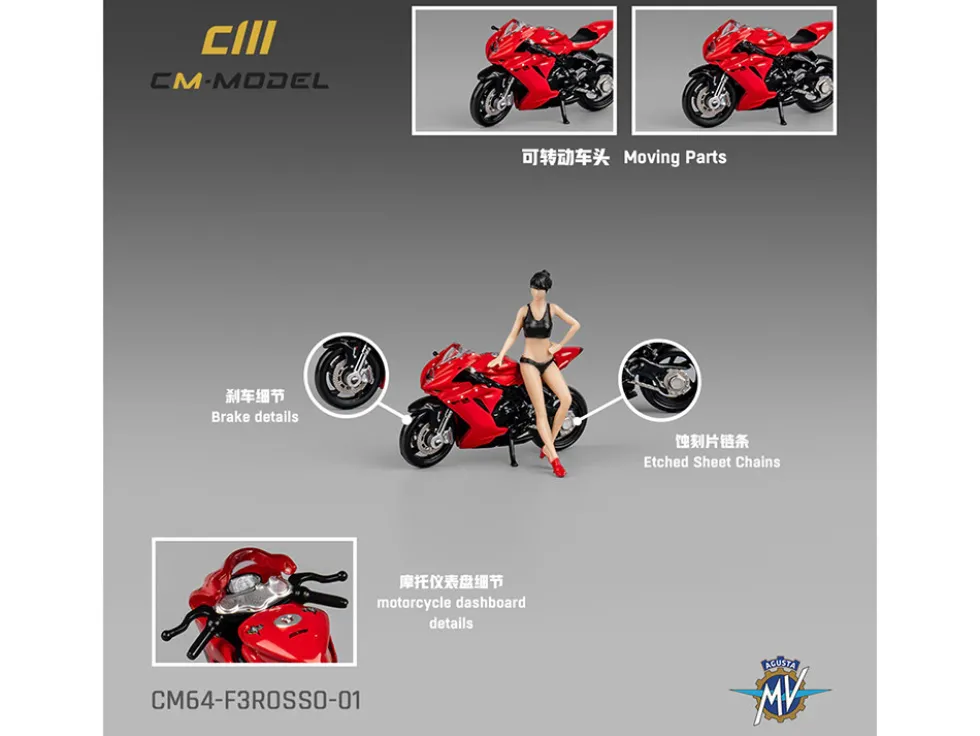 2022 MV Agusta F3 Rosso Motorcycle Red with Figure 1/64 Diecast Model by CM Model