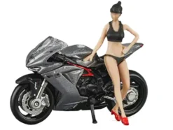 2022 MV Agusta F3 Rosso Motorcycle Silver Metallic with Figure 1/64 Diecast Model by CM Model