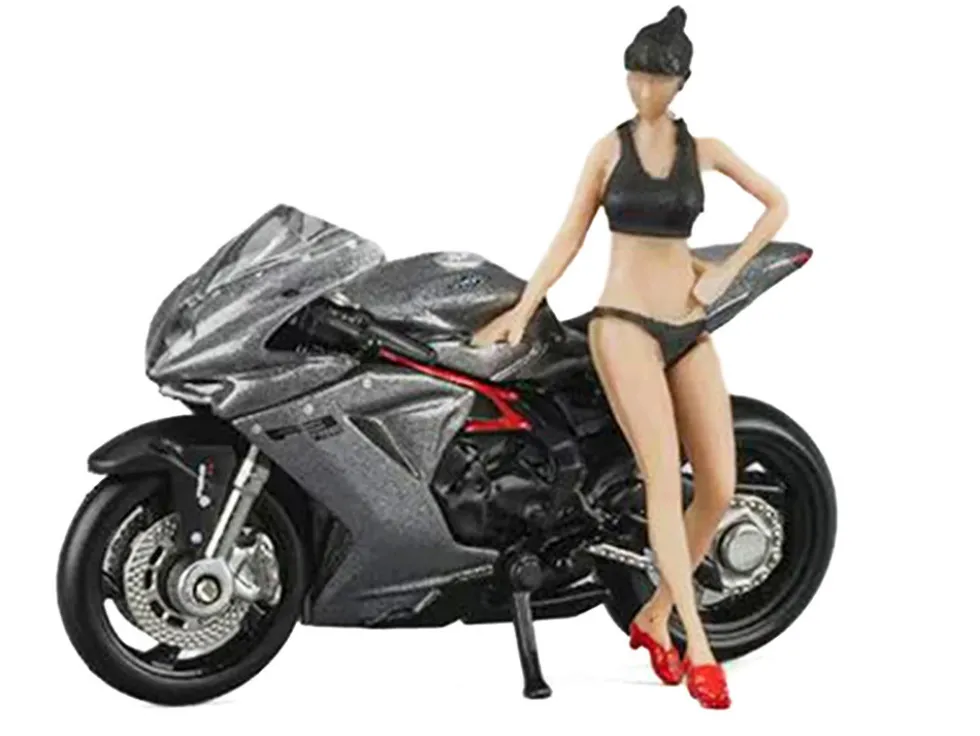 2022 MV Agusta F3 Rosso Motorcycle Silver Metallic with Figure 1/64 Diecast Model by CM Model